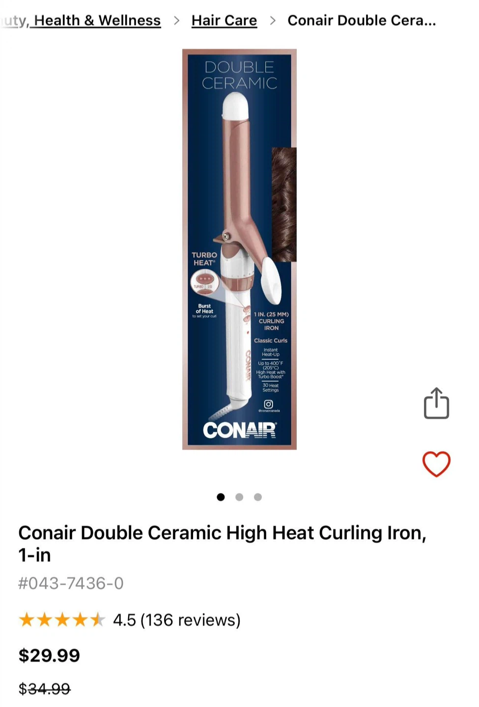 Conair Double Ceramic 1-in Curling Iron - photo 2