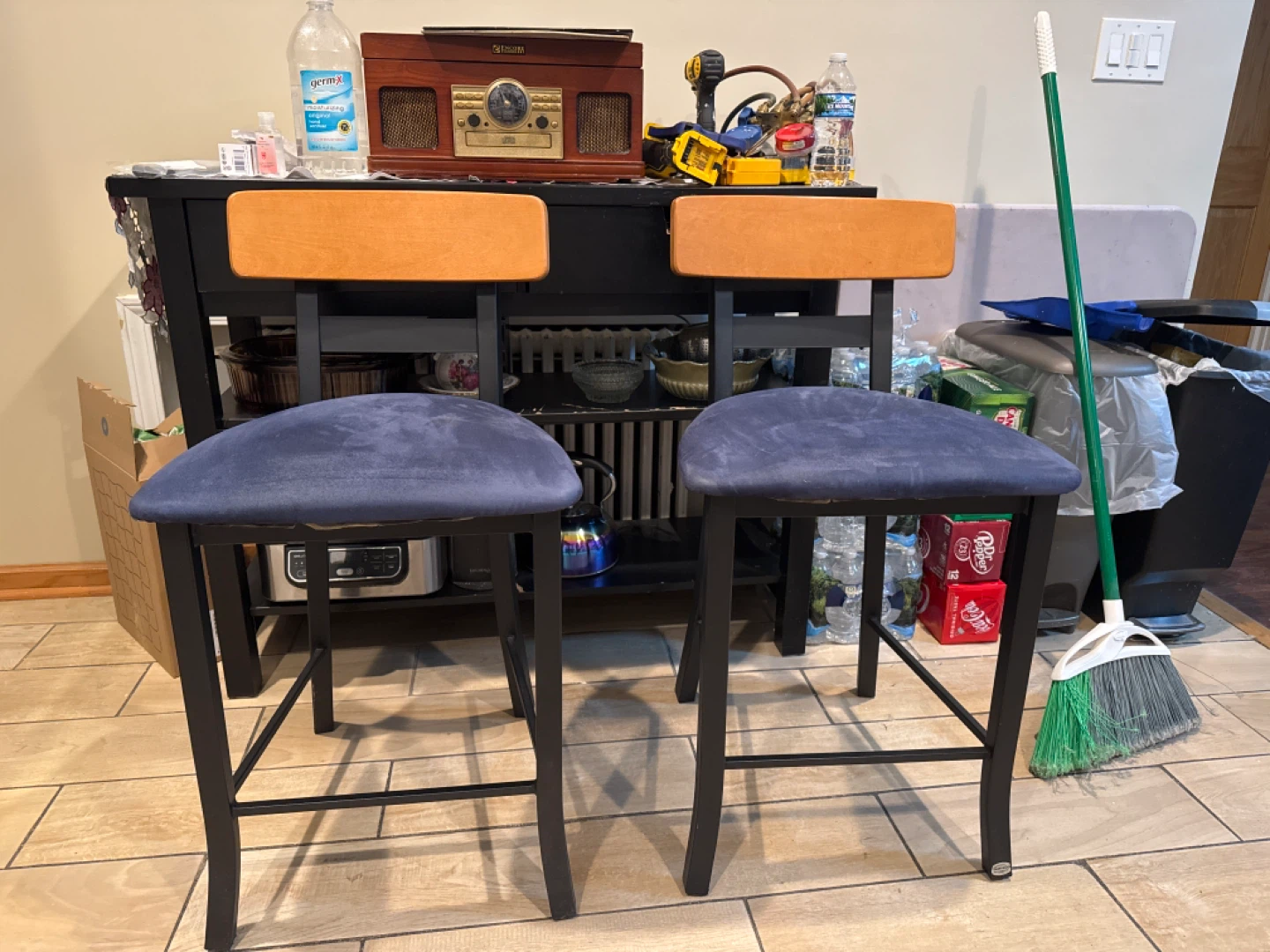 Set of 2 Bar Stools - Blue and Black