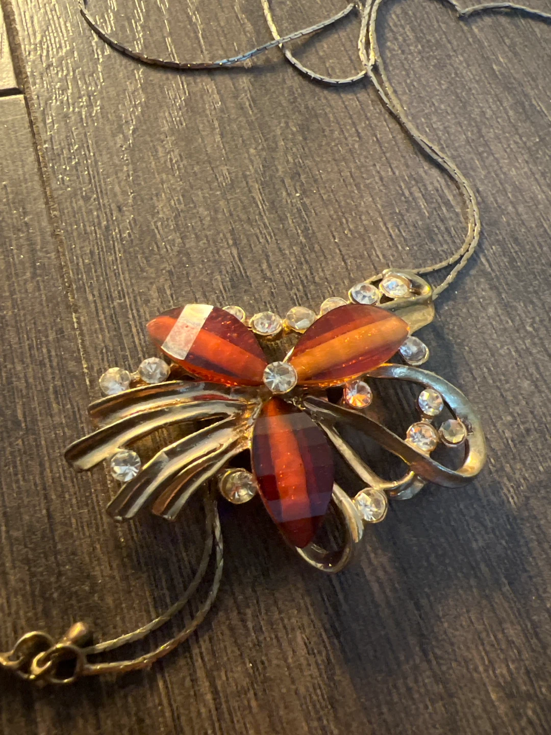 Orange & Gold Tone Floral Necklace
