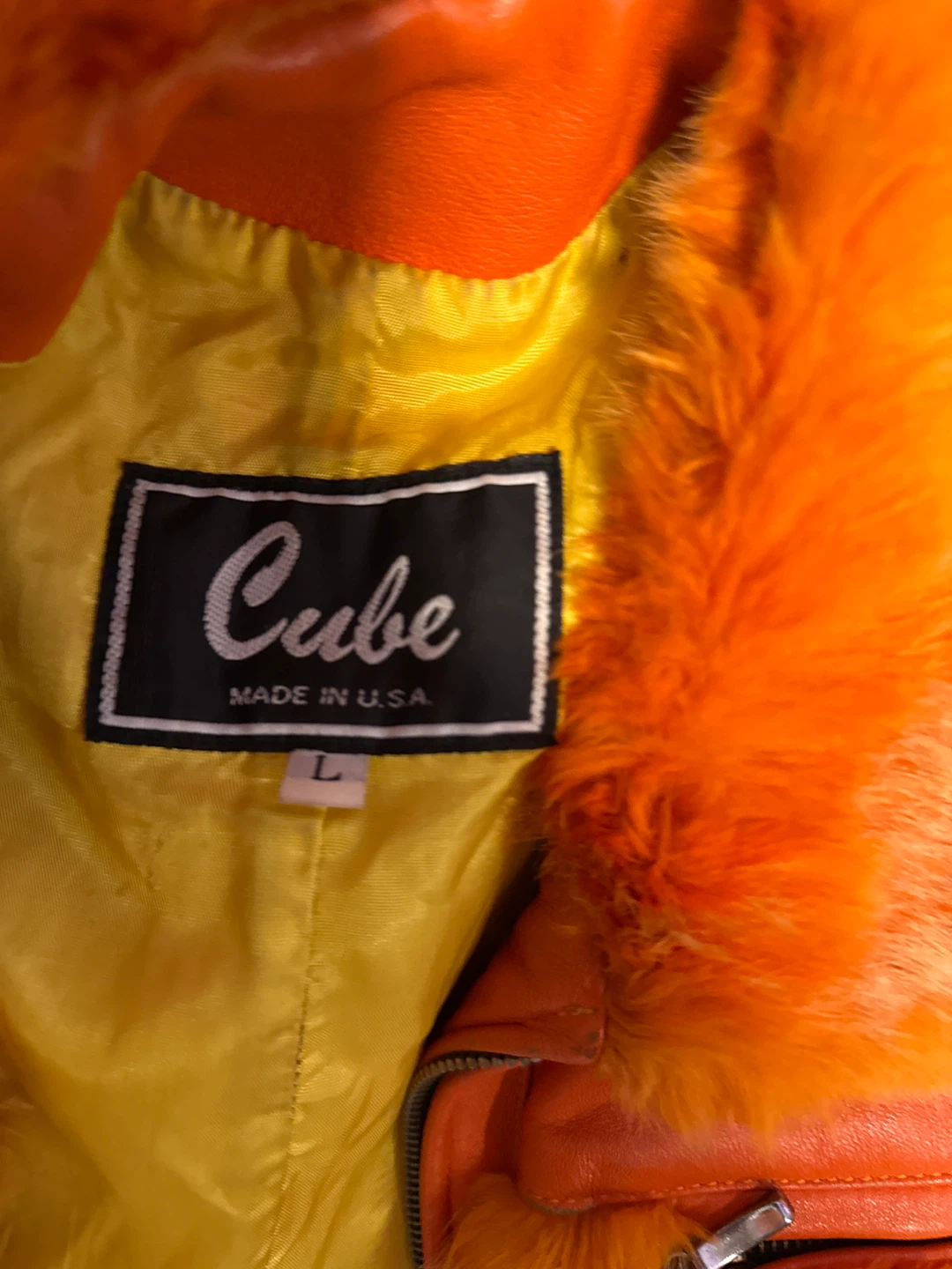 Cube Orange Fur Trim Leather Jacket - Size L - photo 2