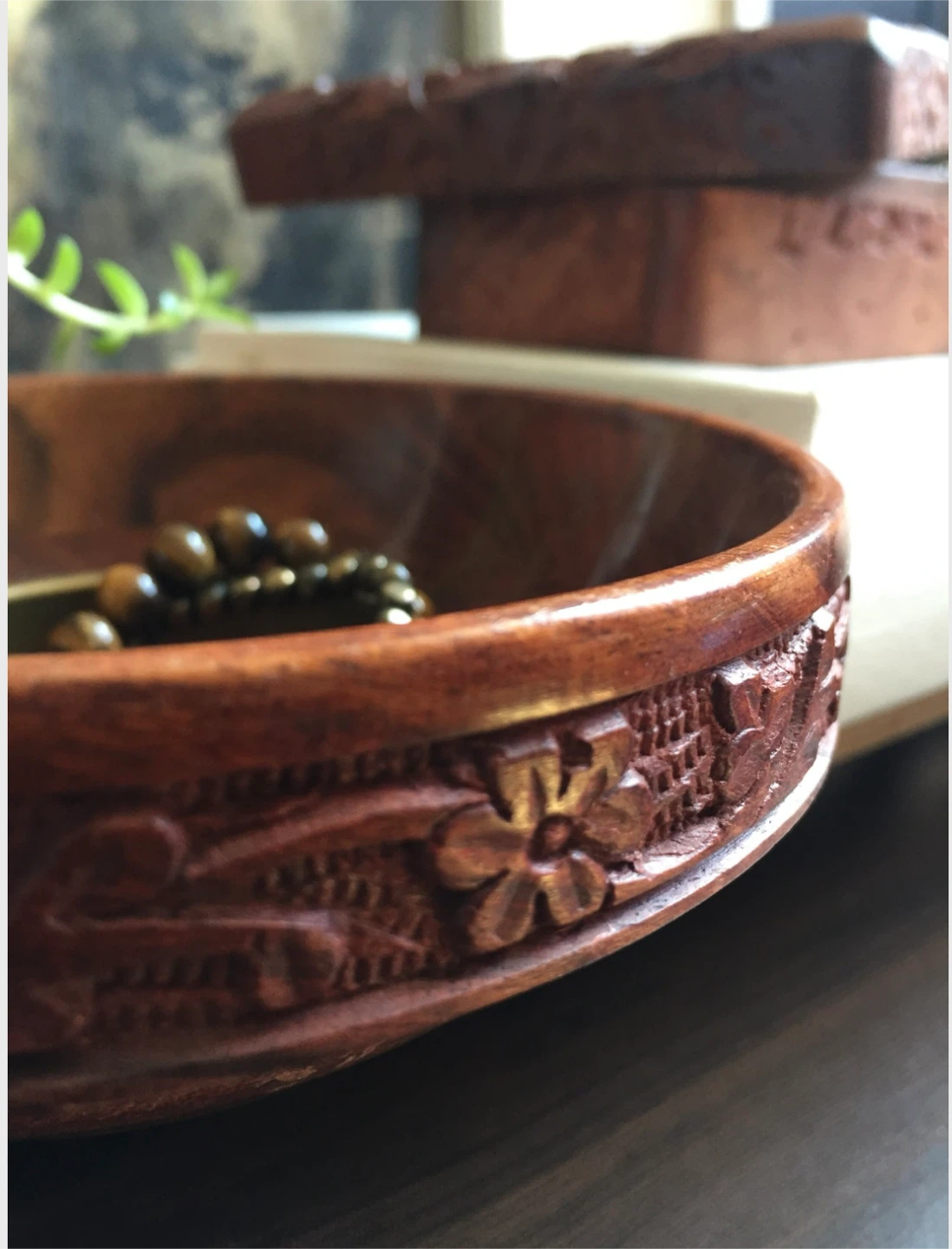 Vintage Hand Carved Wooden Tray Set - photo 5