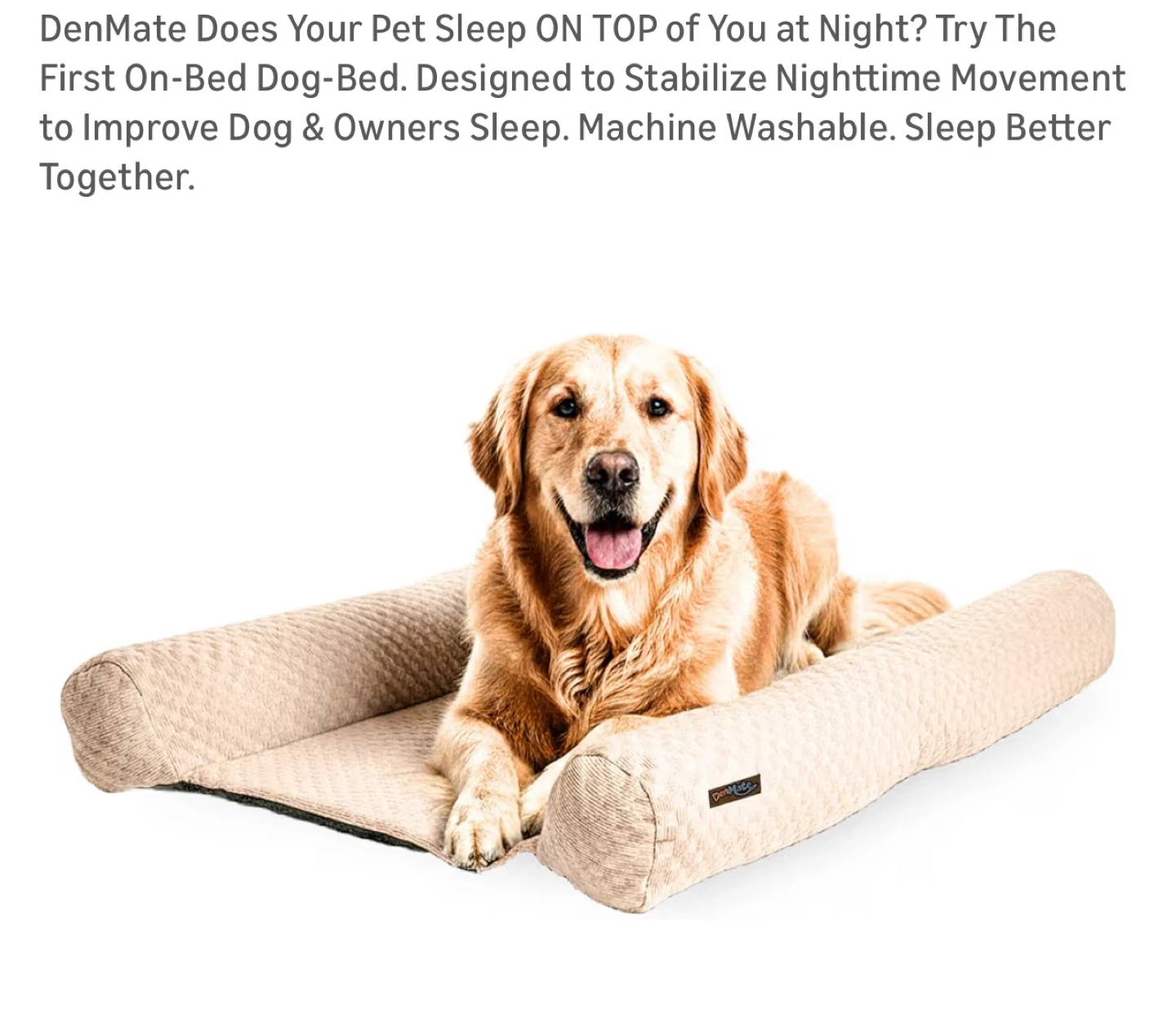 DenMate On-Bed Dog Bed, Beige, 26x40 in