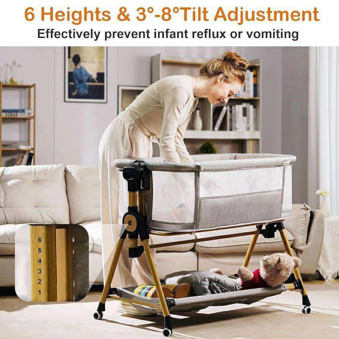 Baby Bedside Bassinet - Adjustable Height & Tilt - photo 4