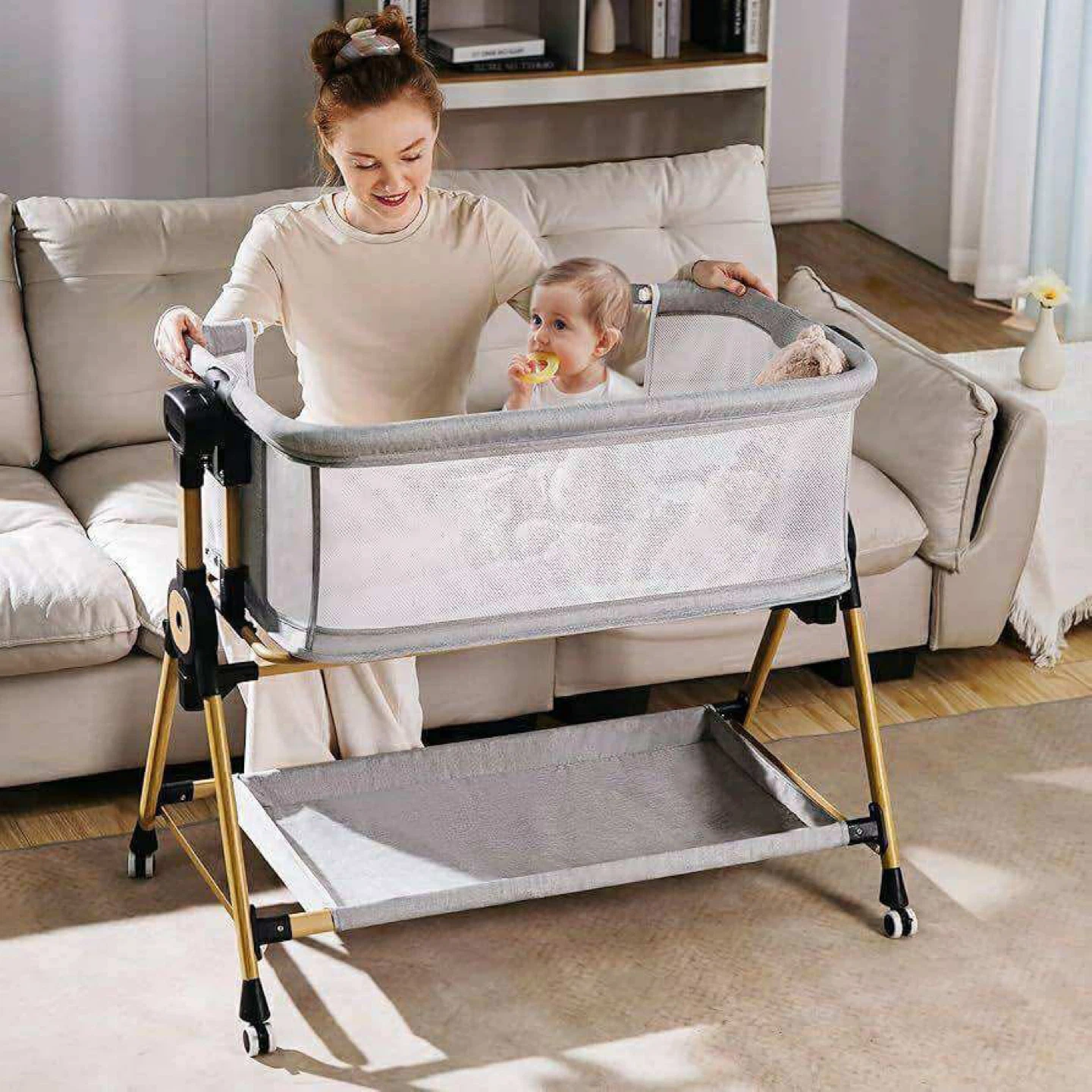 Baby Bedside Bassinet - Adjustable Height & Tilt