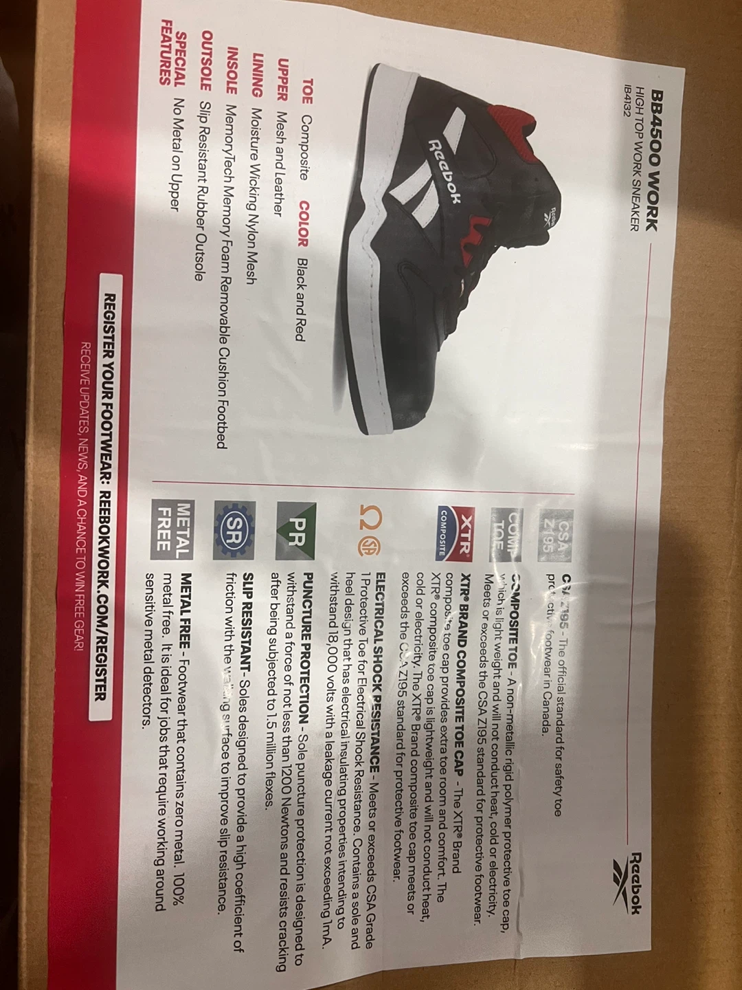 New Reebok BB4500 Work High Top Sneaker - Black/Red