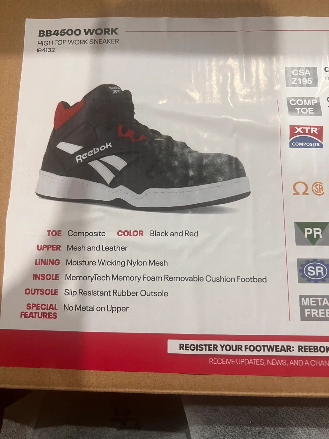 New Reebok BB4500 Work High Top Sneaker - Black/Red - photo 2