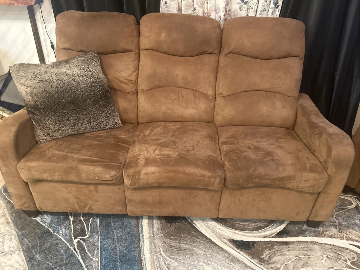 Brown Suede Reclining Sofa - photo 2