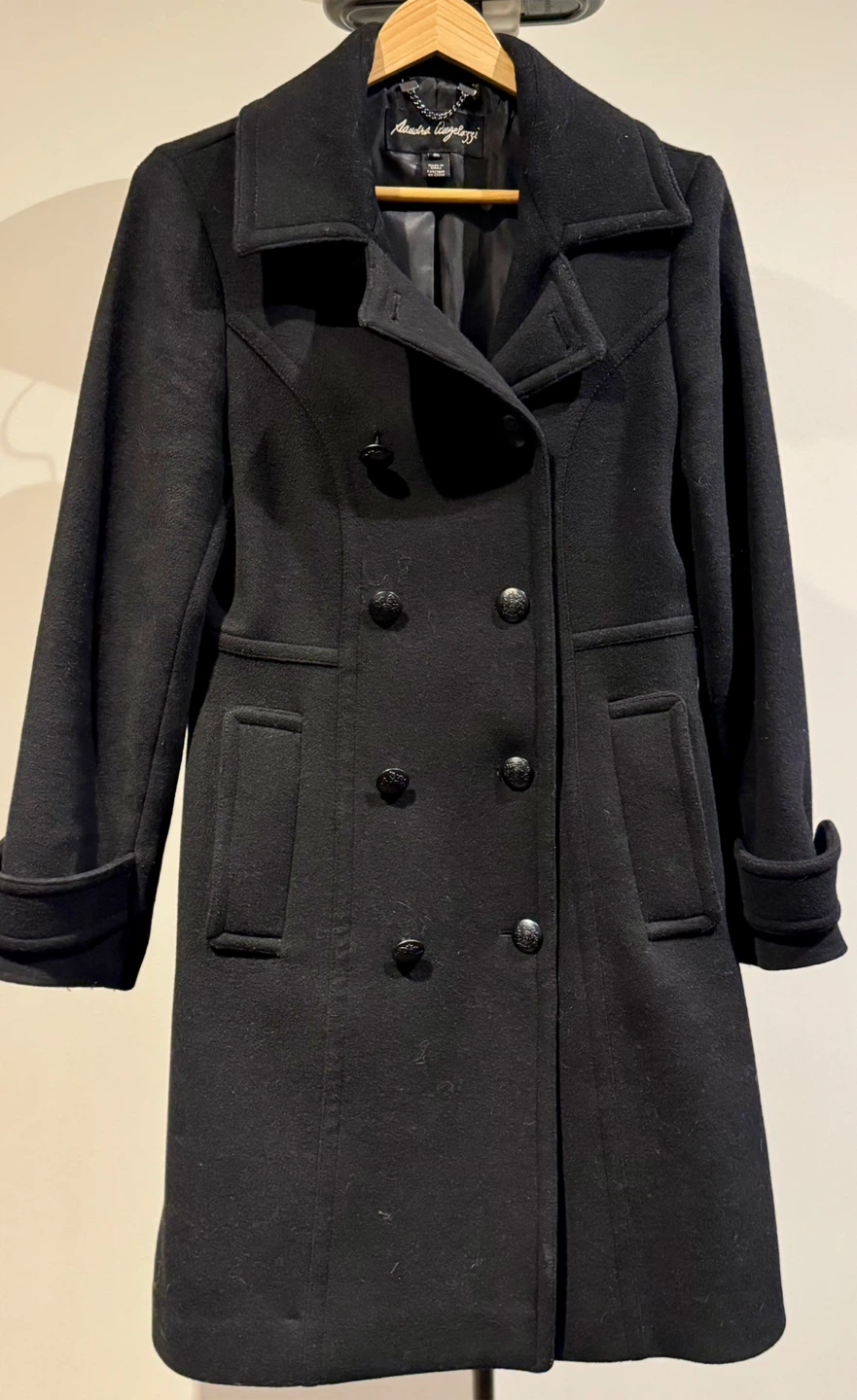Sandra Angelozzi Black Wool Coat - Size 36