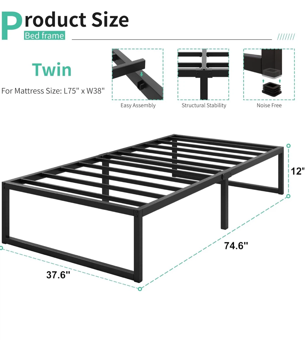 Twin Size Metal Bed Frame - photo 2