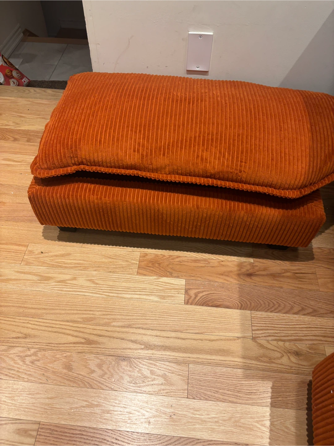 Orange Corduroy Ottoman, 17" x 21"