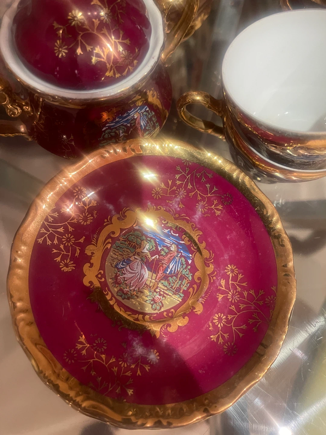 Vintage Japanese Porcelain Tea Set Ruby Red Gold Made in Japan - photo 3