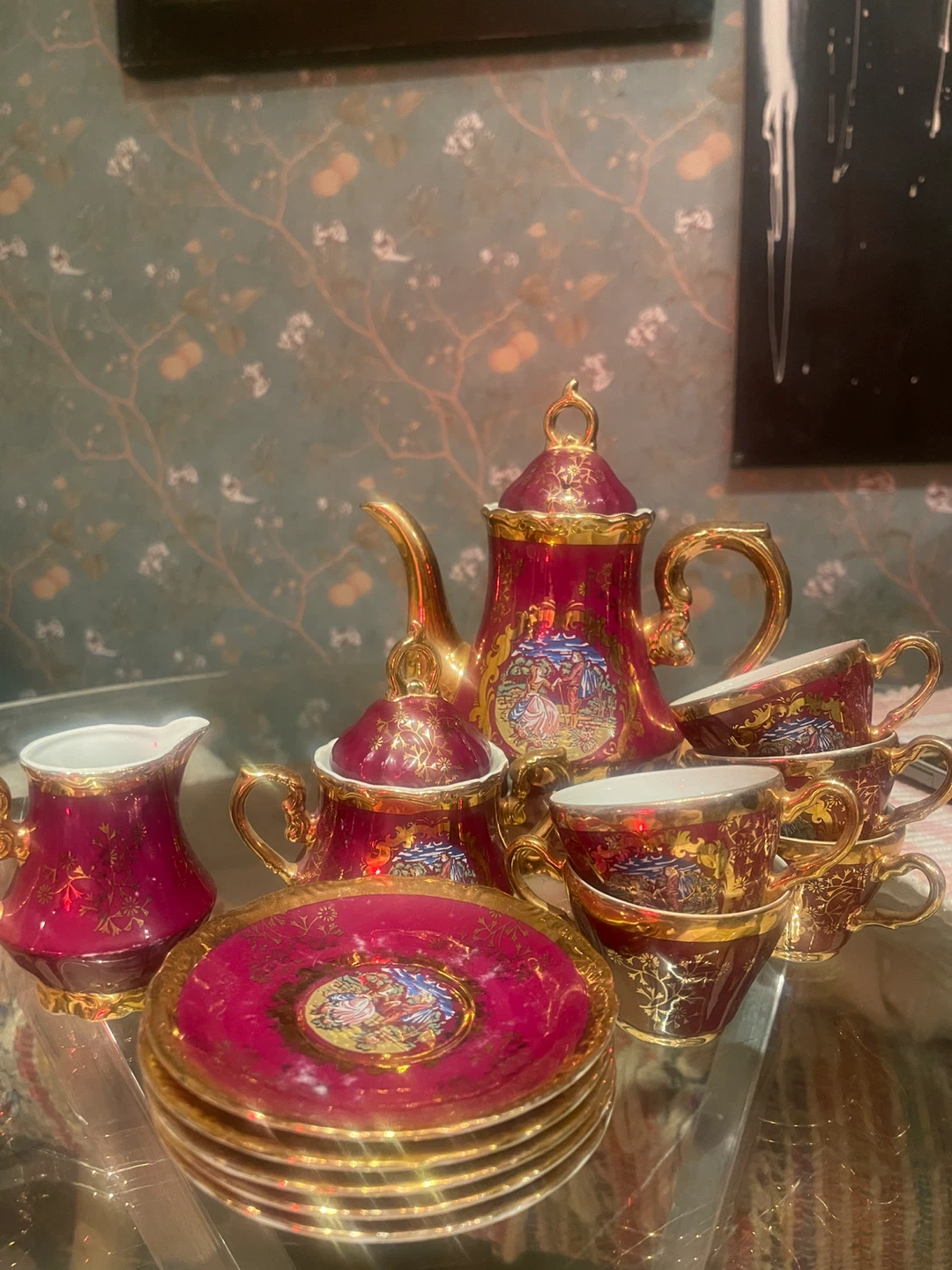 Vintage Japanese Porcelain Tea Set Ruby Red Gold Made in Japan
