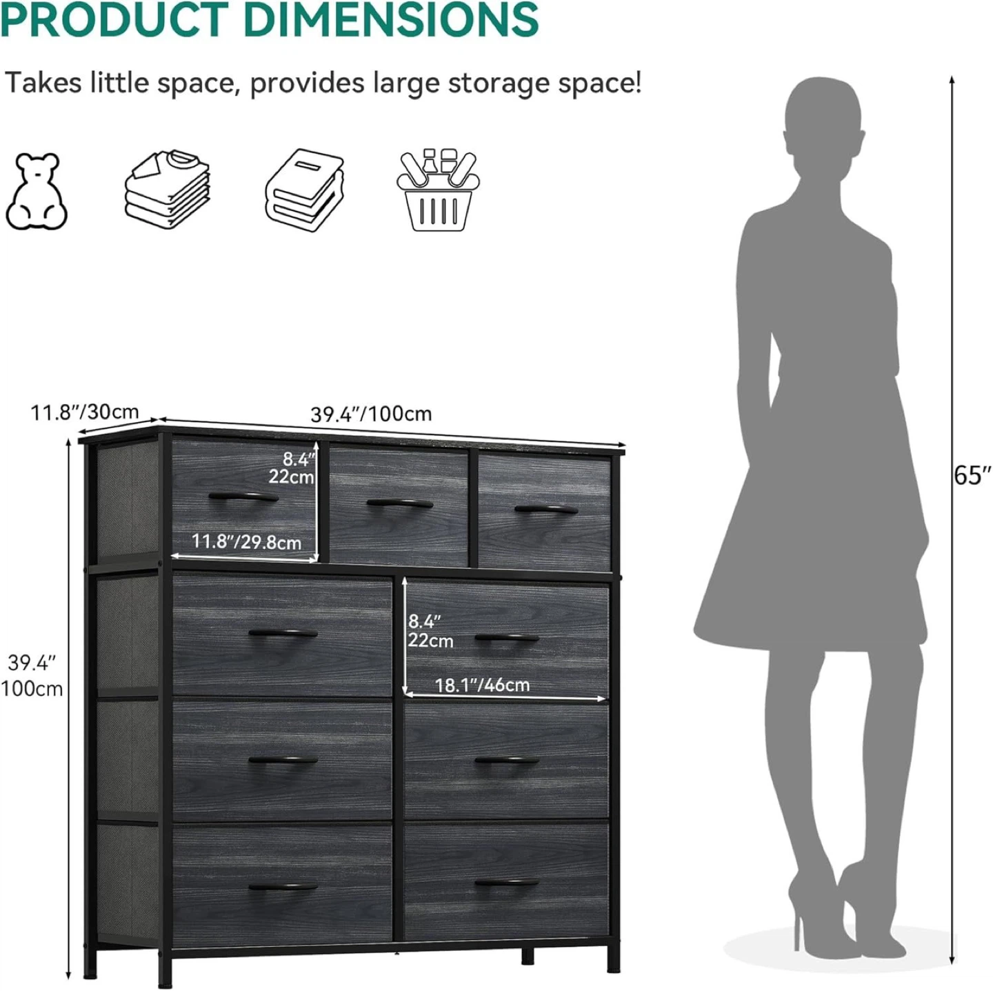 Large Dark Gret 9 Drawer / Dresser set - photo 2