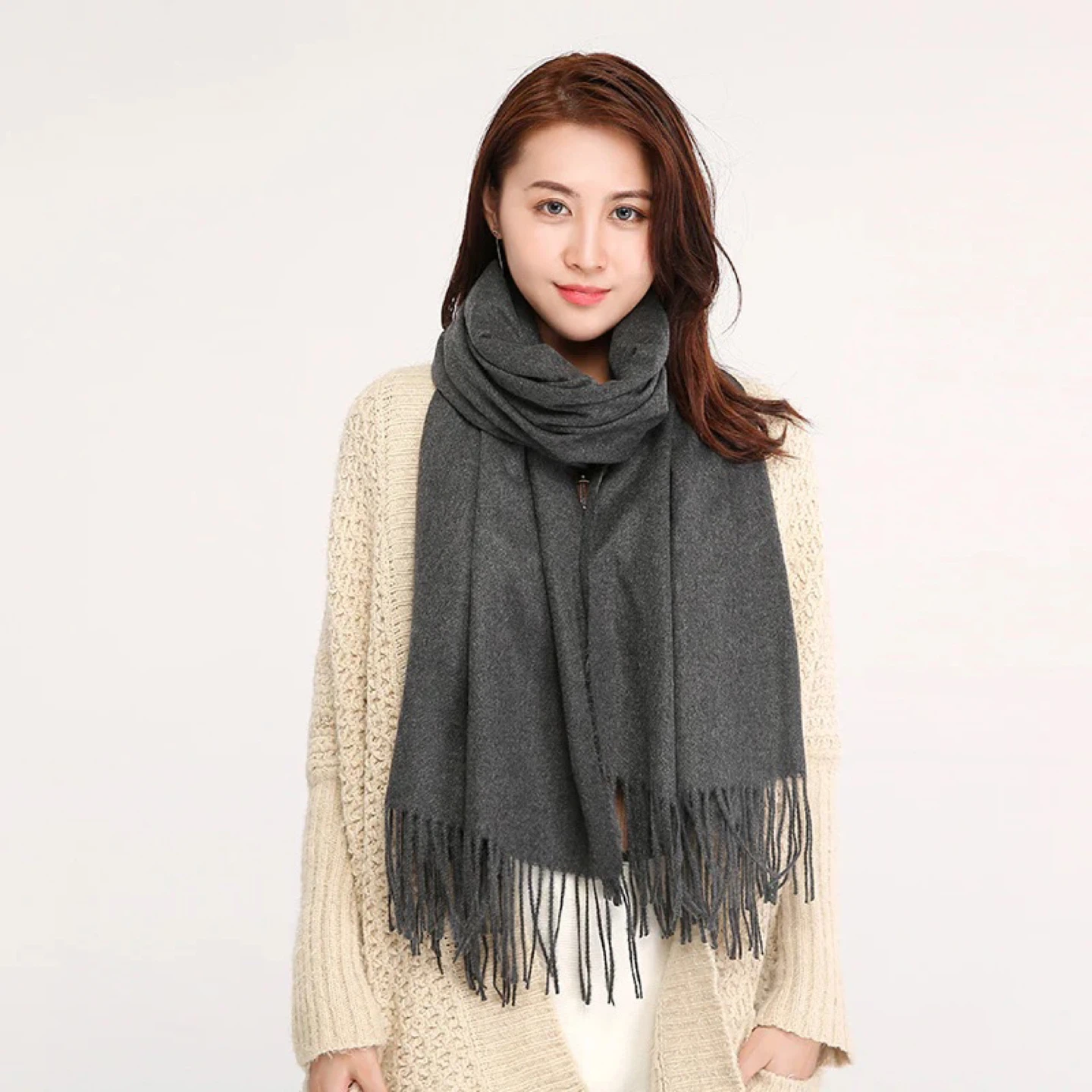 Grey Scarf/Shawl with Fringe