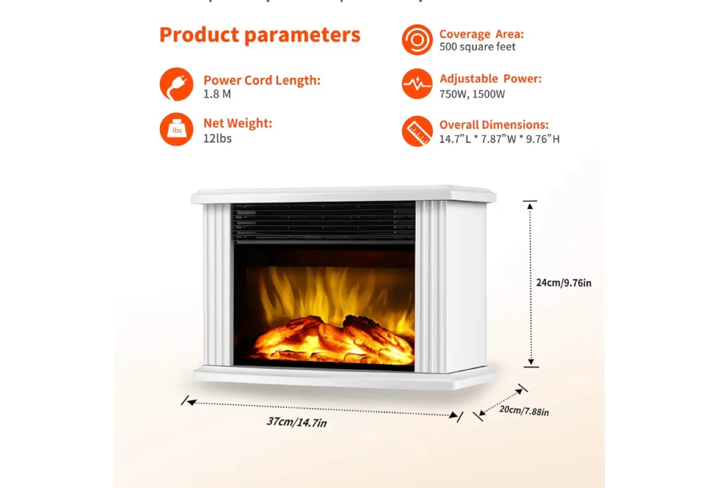 Donyer Power Mini Electric Fireplace - White - photo 2