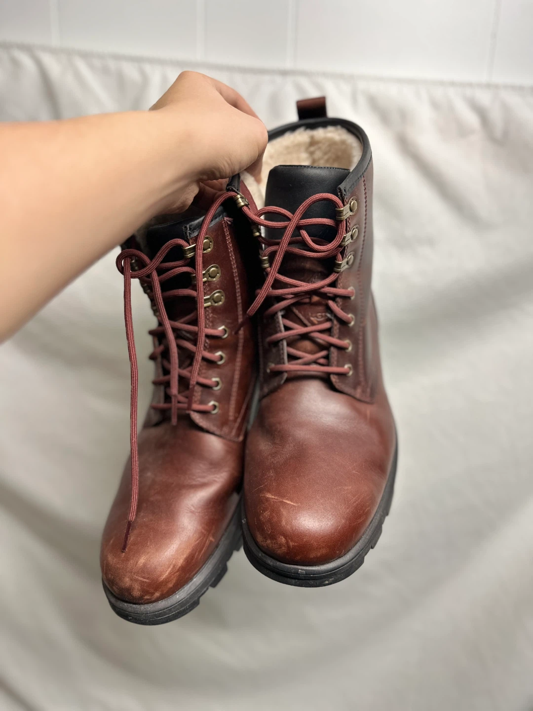 UGG red Leather Boots, Size 10