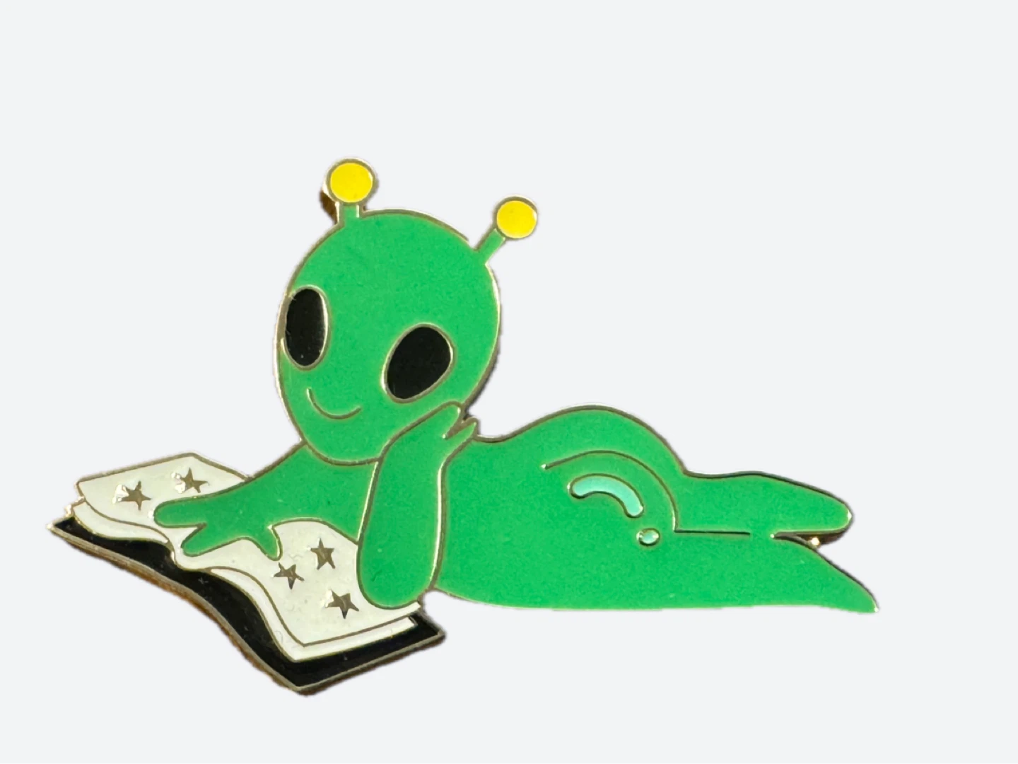 NEW Green Alien Reading Enamel Pin