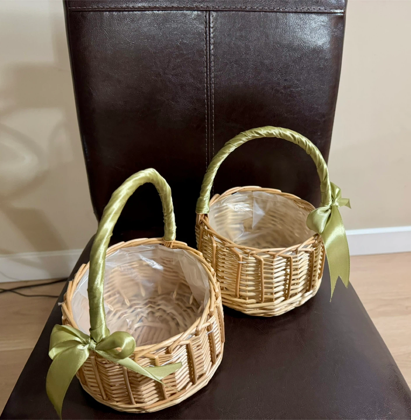 Wicker Baskets with Green Ribbon - Set of 2 - photo 2
