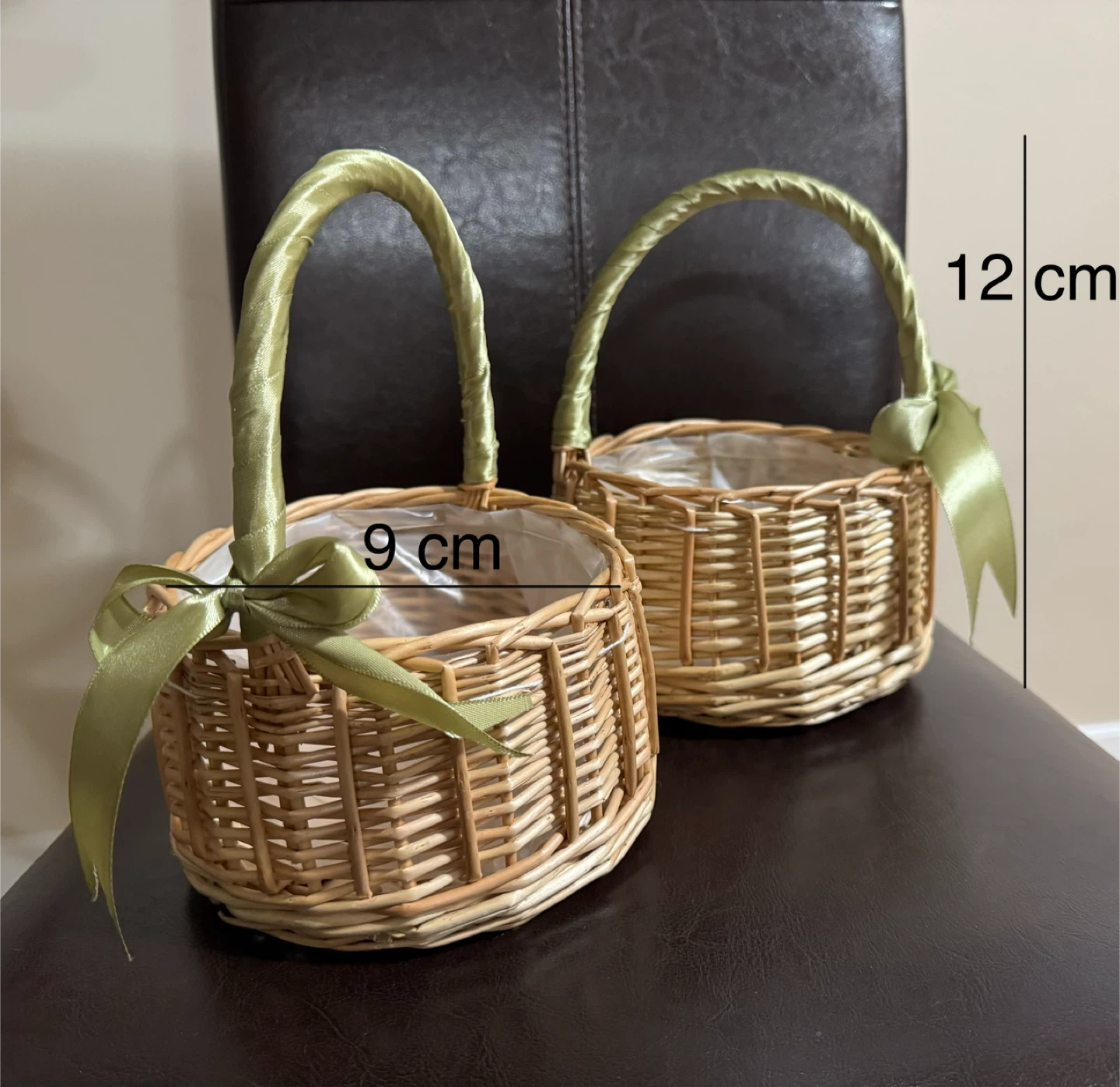 Wicker Baskets with Green Ribbon - Set of 2