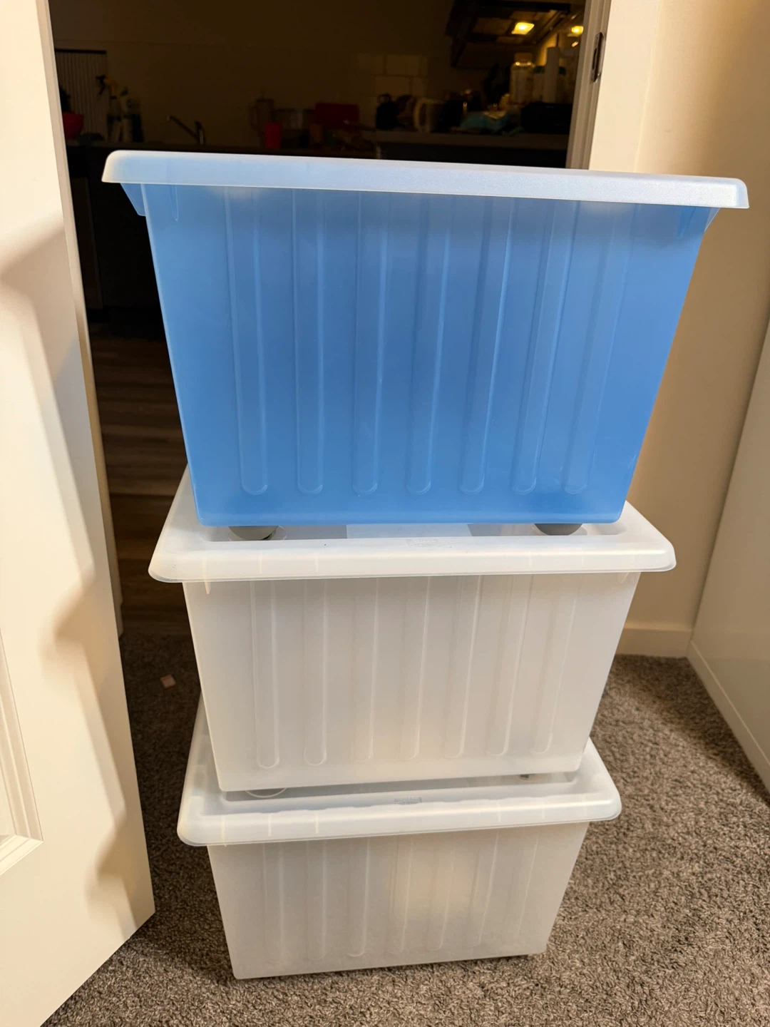 Blue & White Storage Bins with Lids - Set of 3 - photo 5
