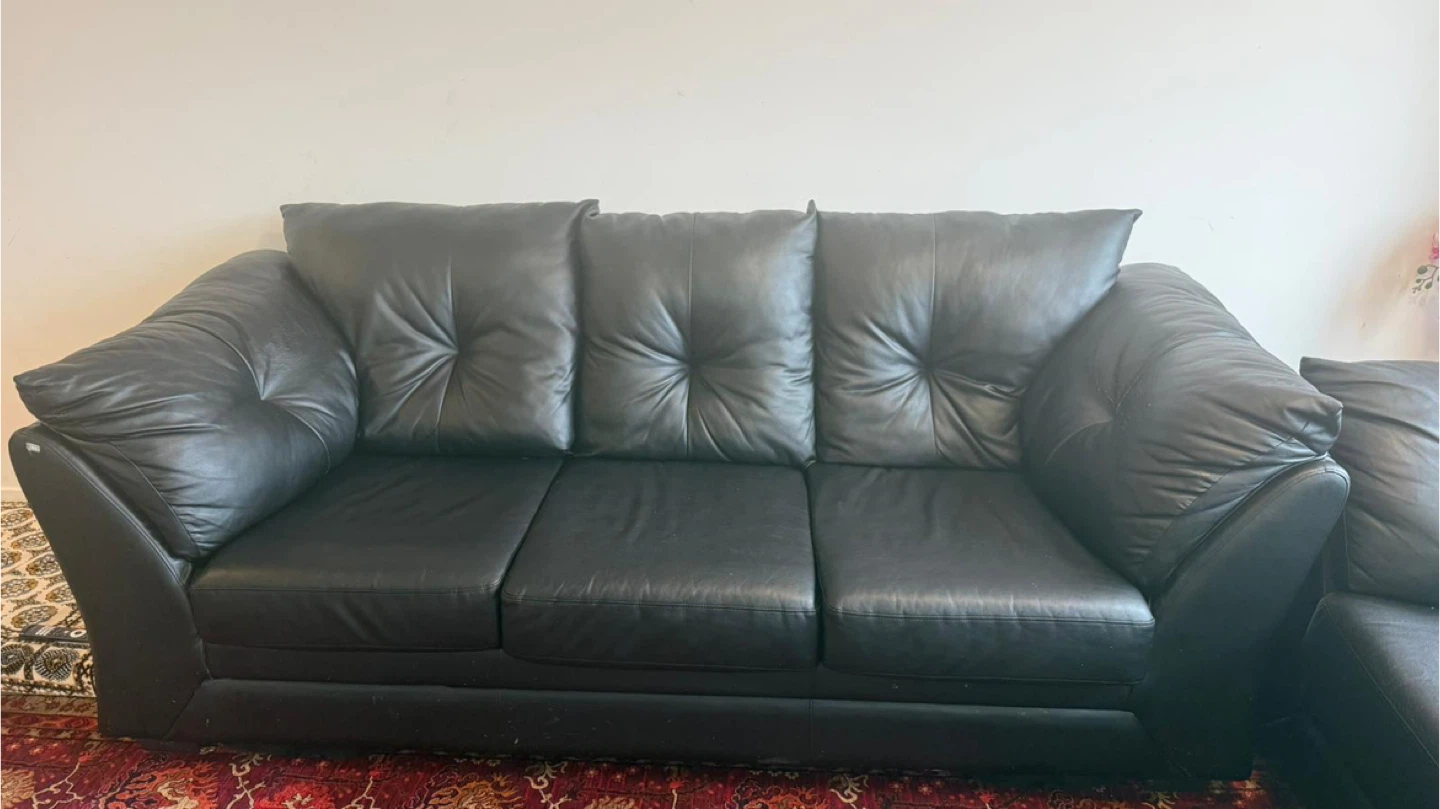 Black faux Leather Sofa - Gently Used ❤️
