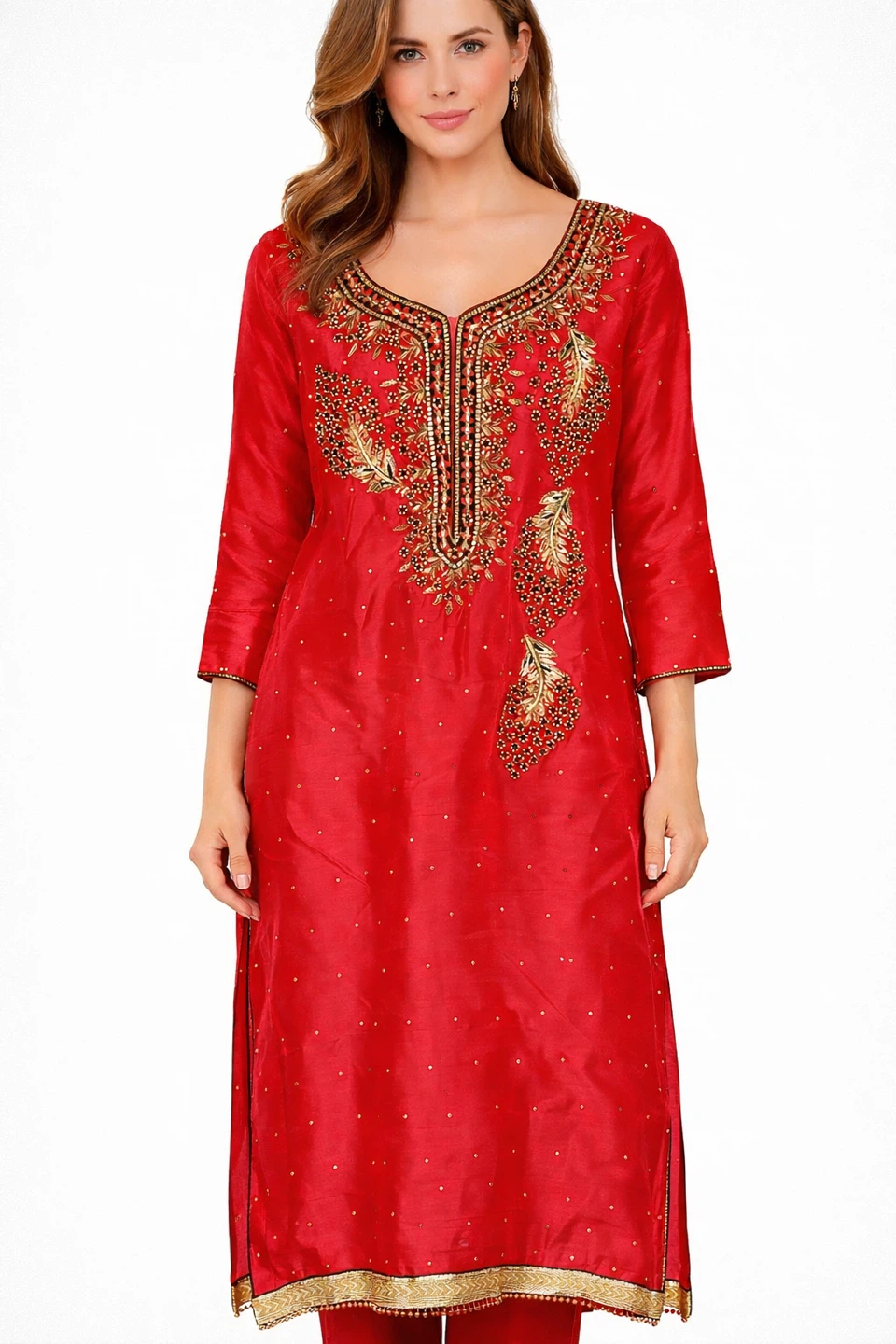 Red Embroidered Salwar Kameez Suit (XL)
