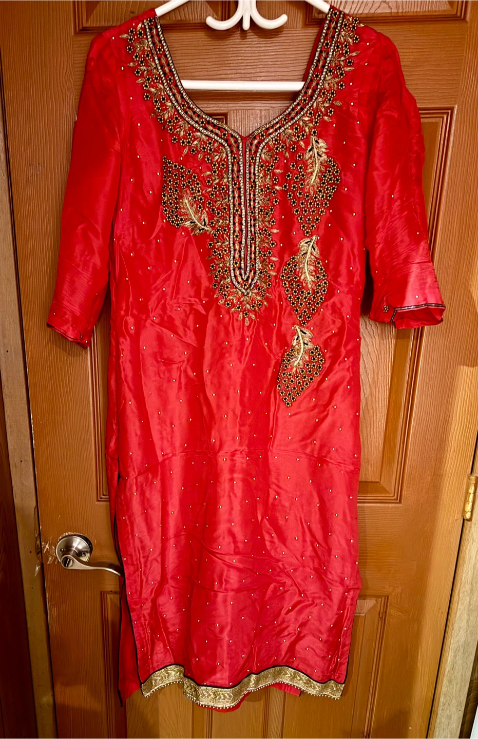 Red Embroidered Salwar Kameez Suit (XL) - photo 2
