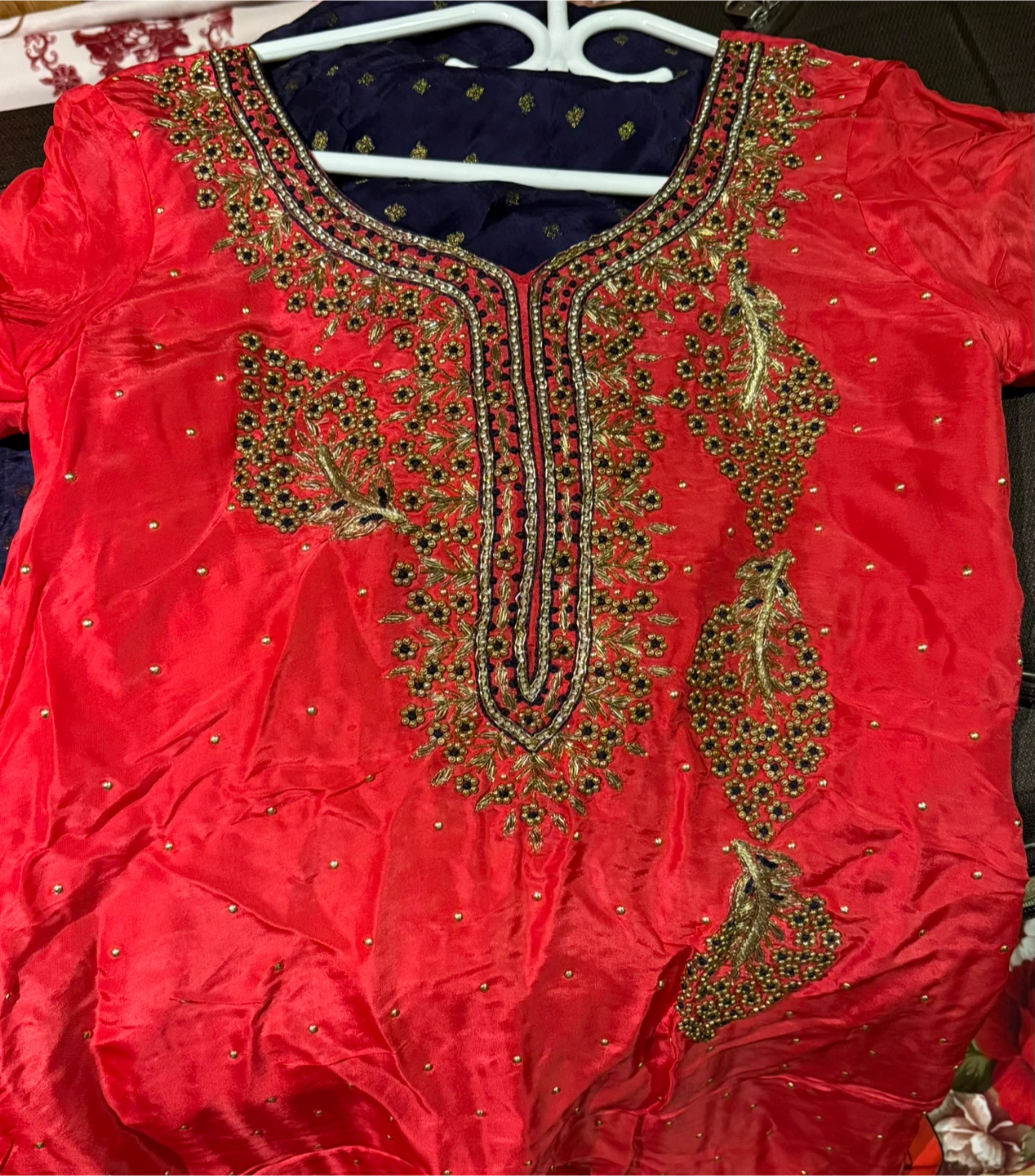 Red Embroidered Salwar Kameez Suit (XL) - photo 3