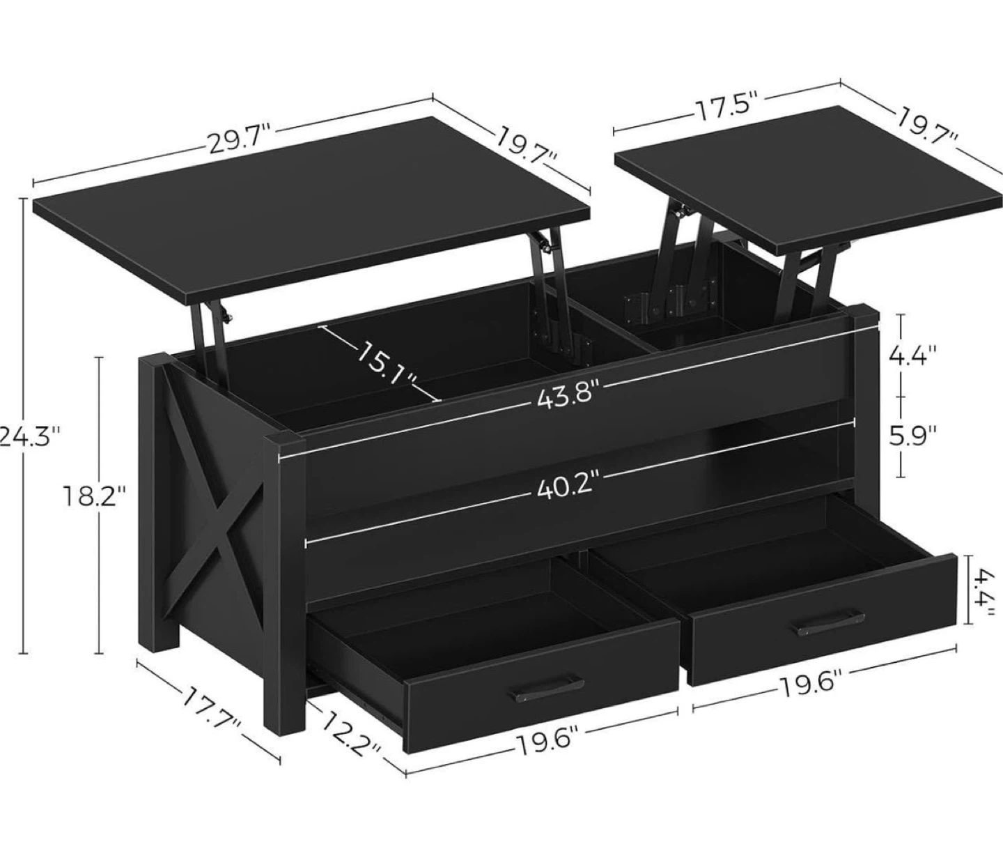 Lift Top Coffee Table - Black - photo 3