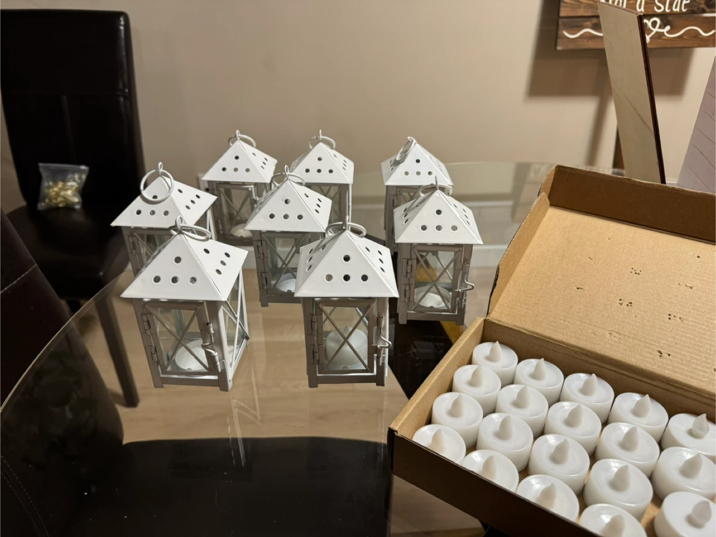 White Decorative Lanterns (Set of 8) + LED Candles