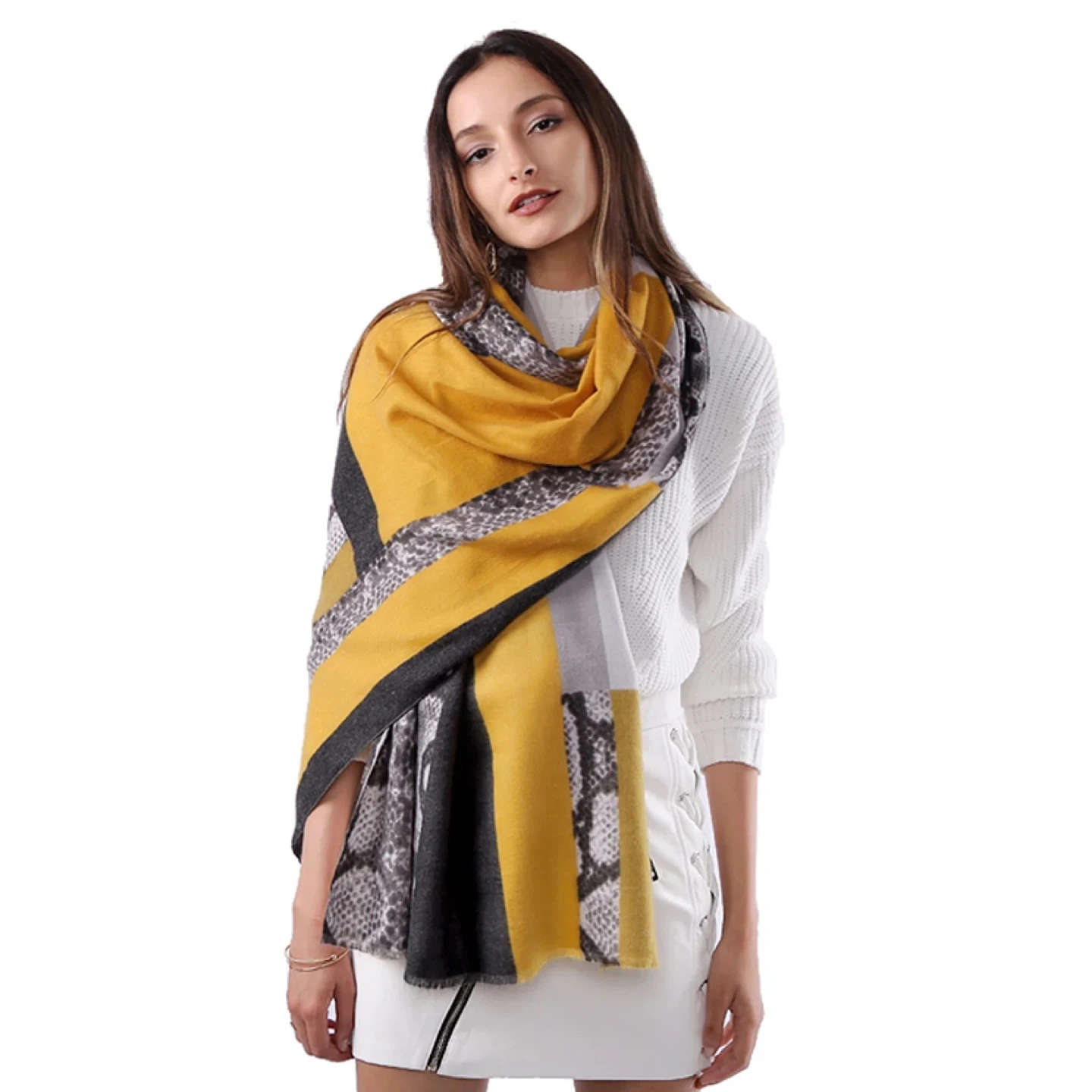 Snakeskin Print Scarf/Shawl - Yellow, Grey, & Black - photo 2