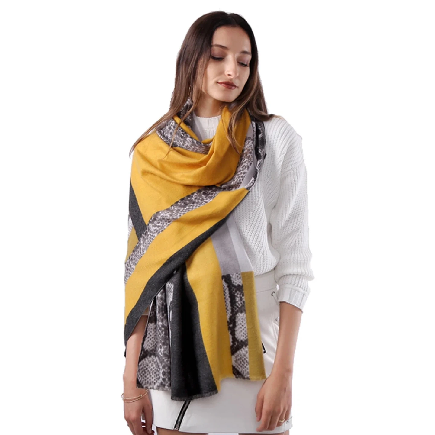 Snakeskin Print Scarf/Shawl - Yellow, Grey, & Black - photo 3