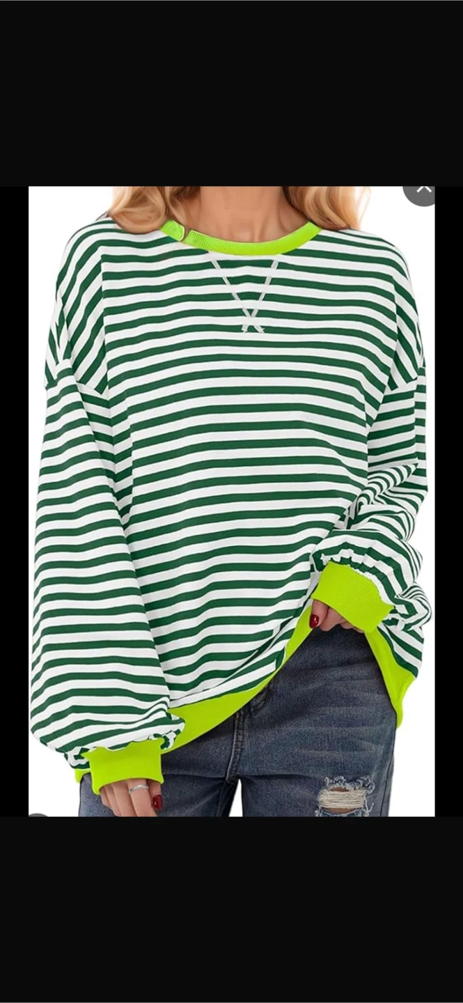 NEW! ALLMLOERS Striped Green/White Cotton Blend Sweater
