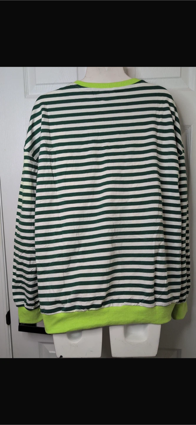 NEW! ALLMLOERS Striped Green/White Cotton Blend Sweater - photo 4