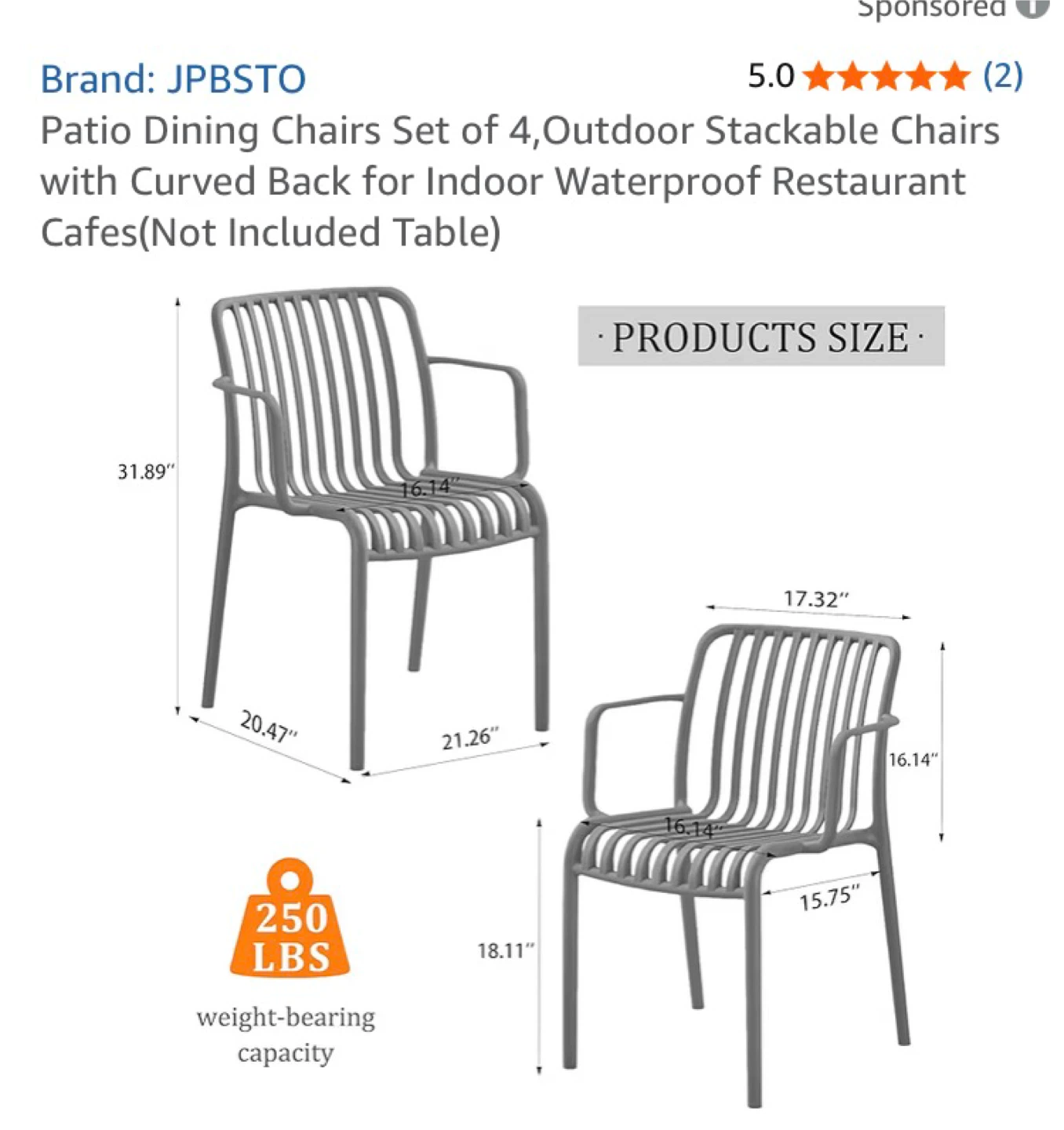 JPBSTO Patio Dining Chairs (Set of 4)