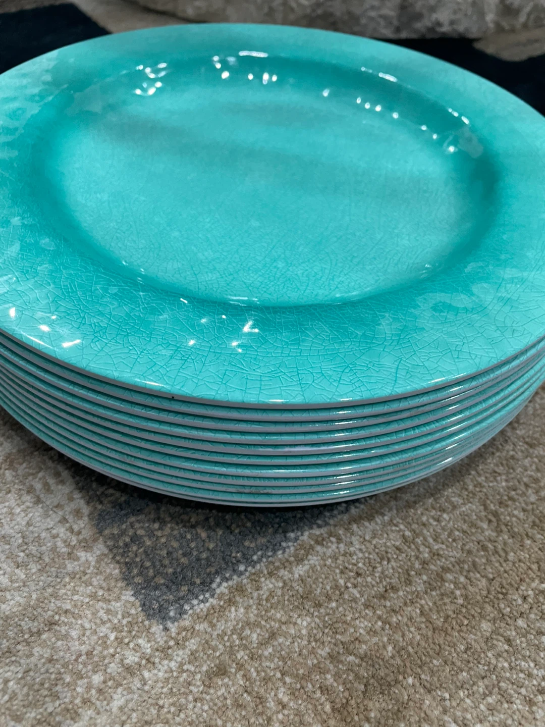 Turquoise Crackle Glaze Dinner Plates/ charger plates - photo 2