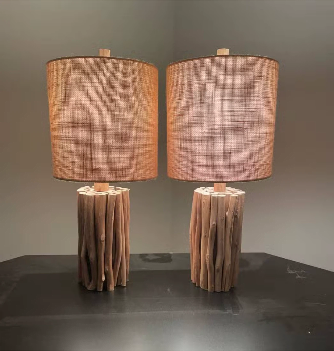 Pair of Wood Base Table Lamps