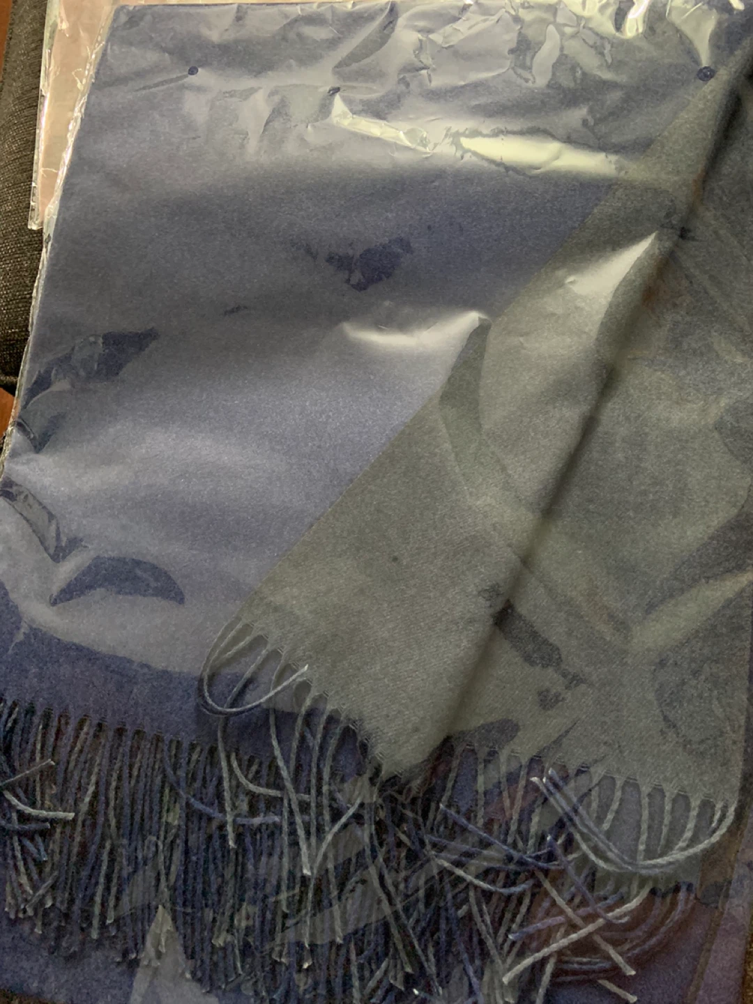 Two-Tone Dark Grey/Blue Warm Scarf - with Tassels - photo 4
