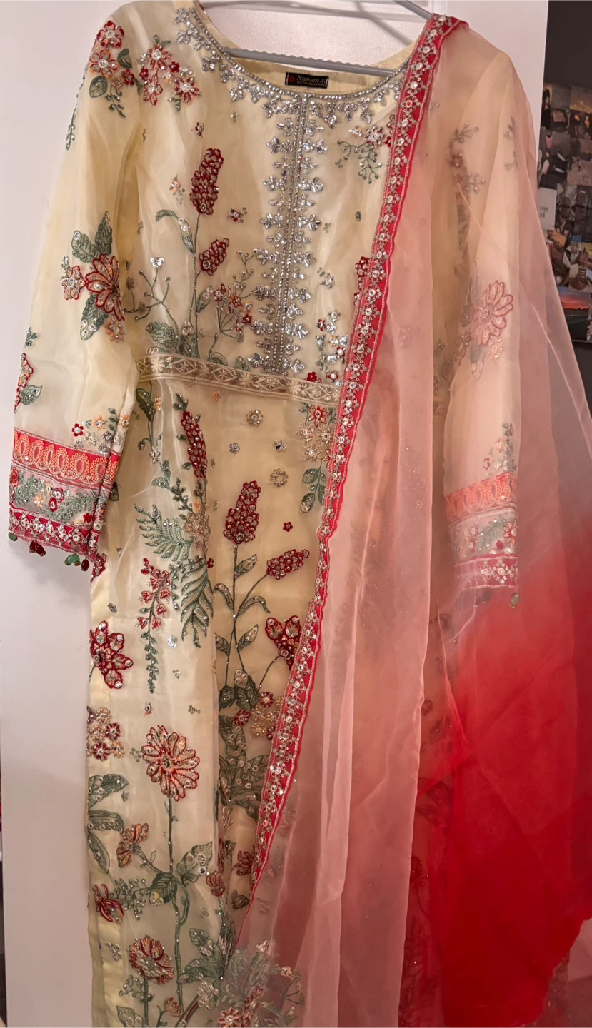 Cream-Coloured Salwar Kameez Suit
