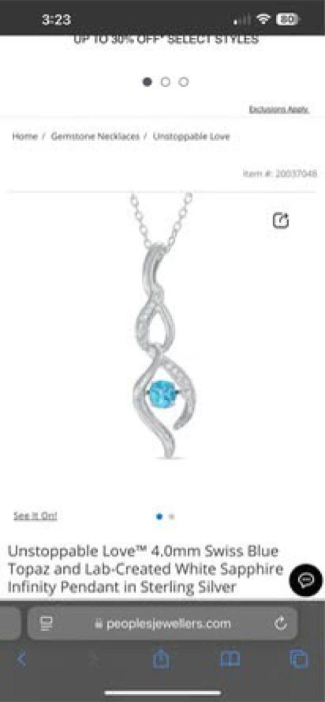 Peoples Jewellers Dancing Infinity Pendant Topaz - photo 2