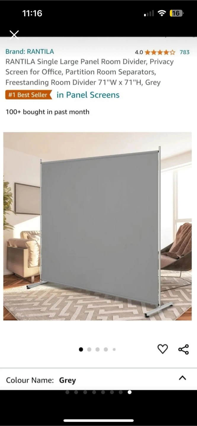 Grey Room Divider Screen 71"x71"