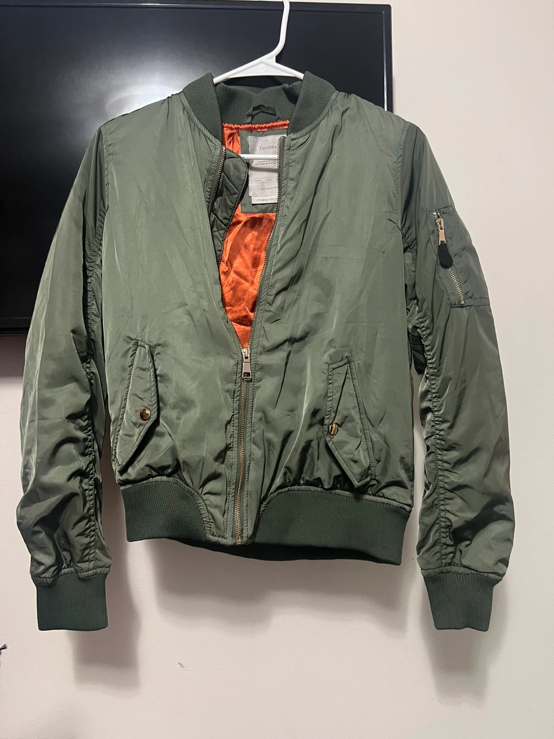 Bershka Olive Green Bomber Jacket - Size L - photo 2