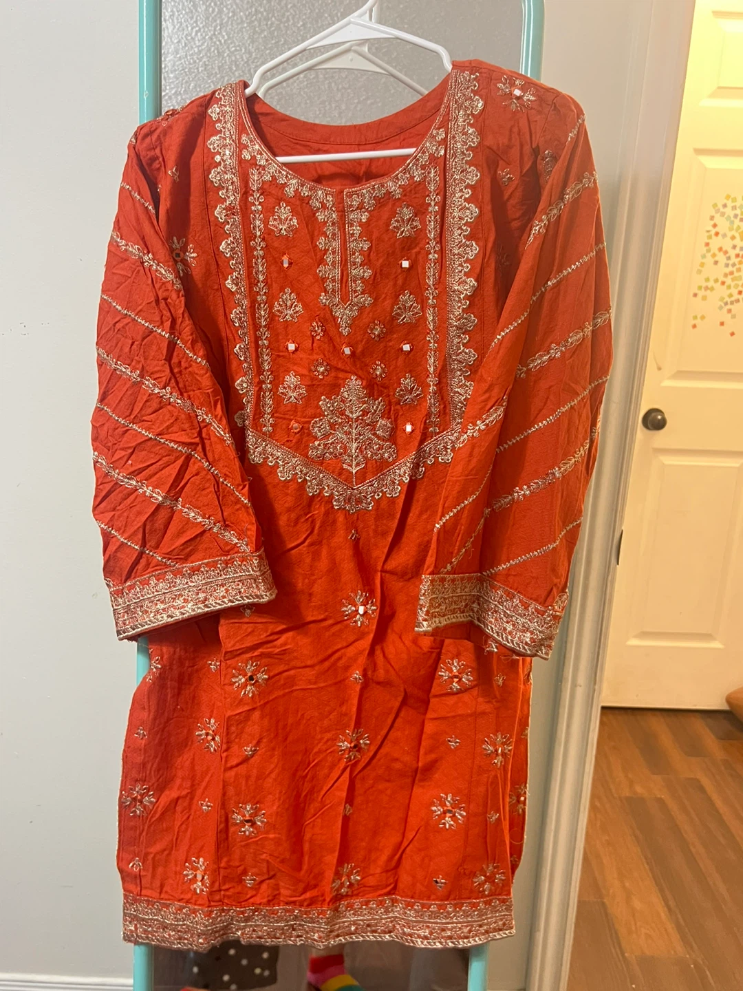 Orange Embroidered Kurti