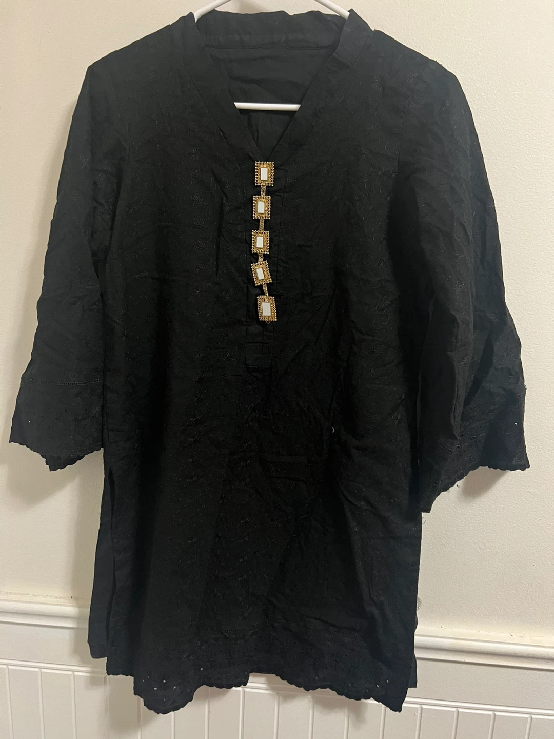 Black Embroidered Kurti with  dupatta 3 piece suit - photo 2