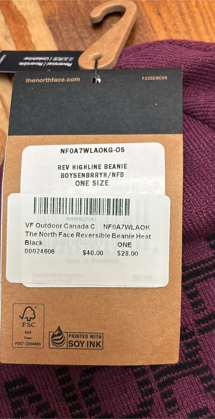 New The North Face Reversible Beanie Toque- Boysenberry, New - photo 2
