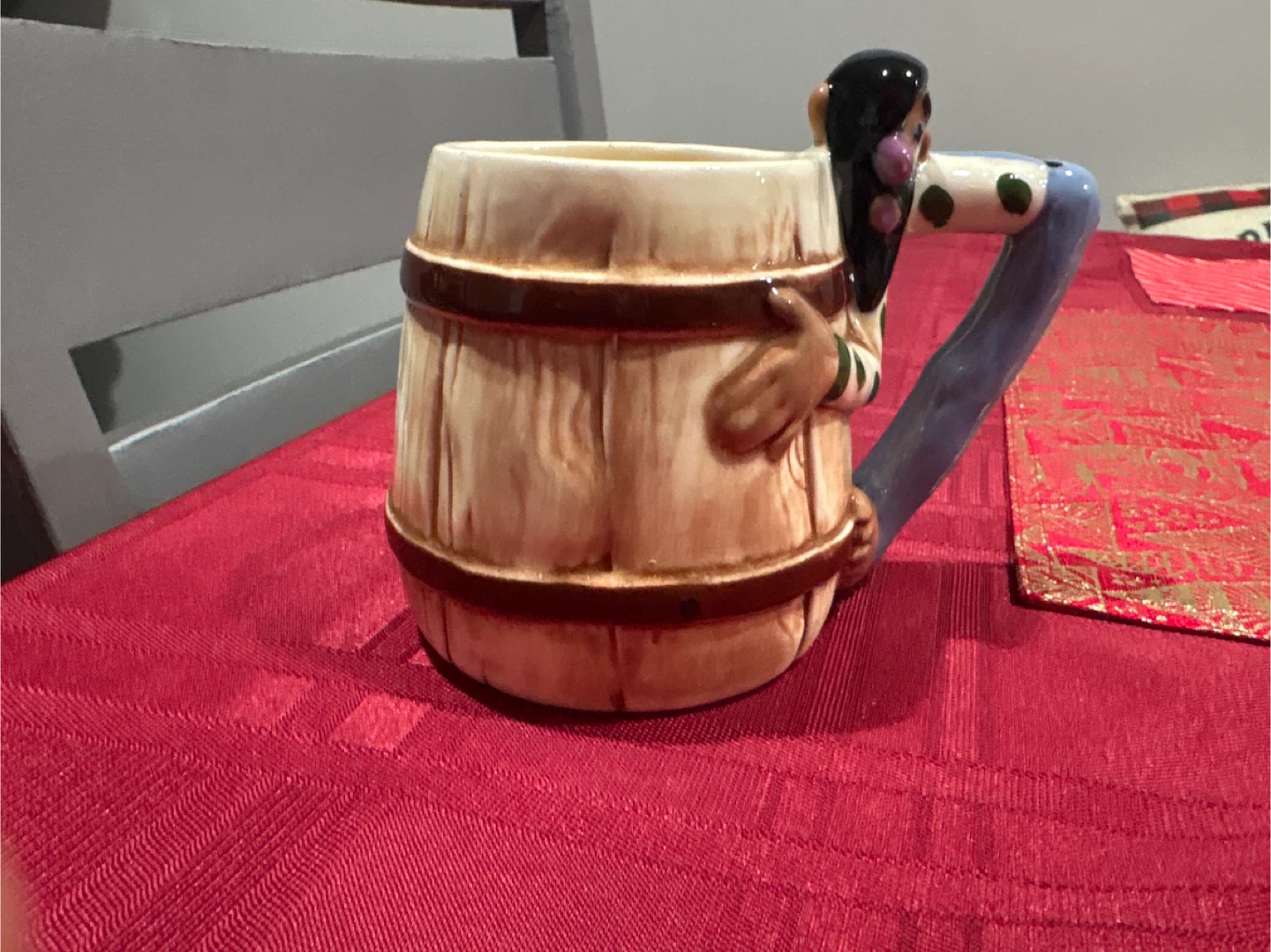 Vintage Barrel Mug with Figural Handle