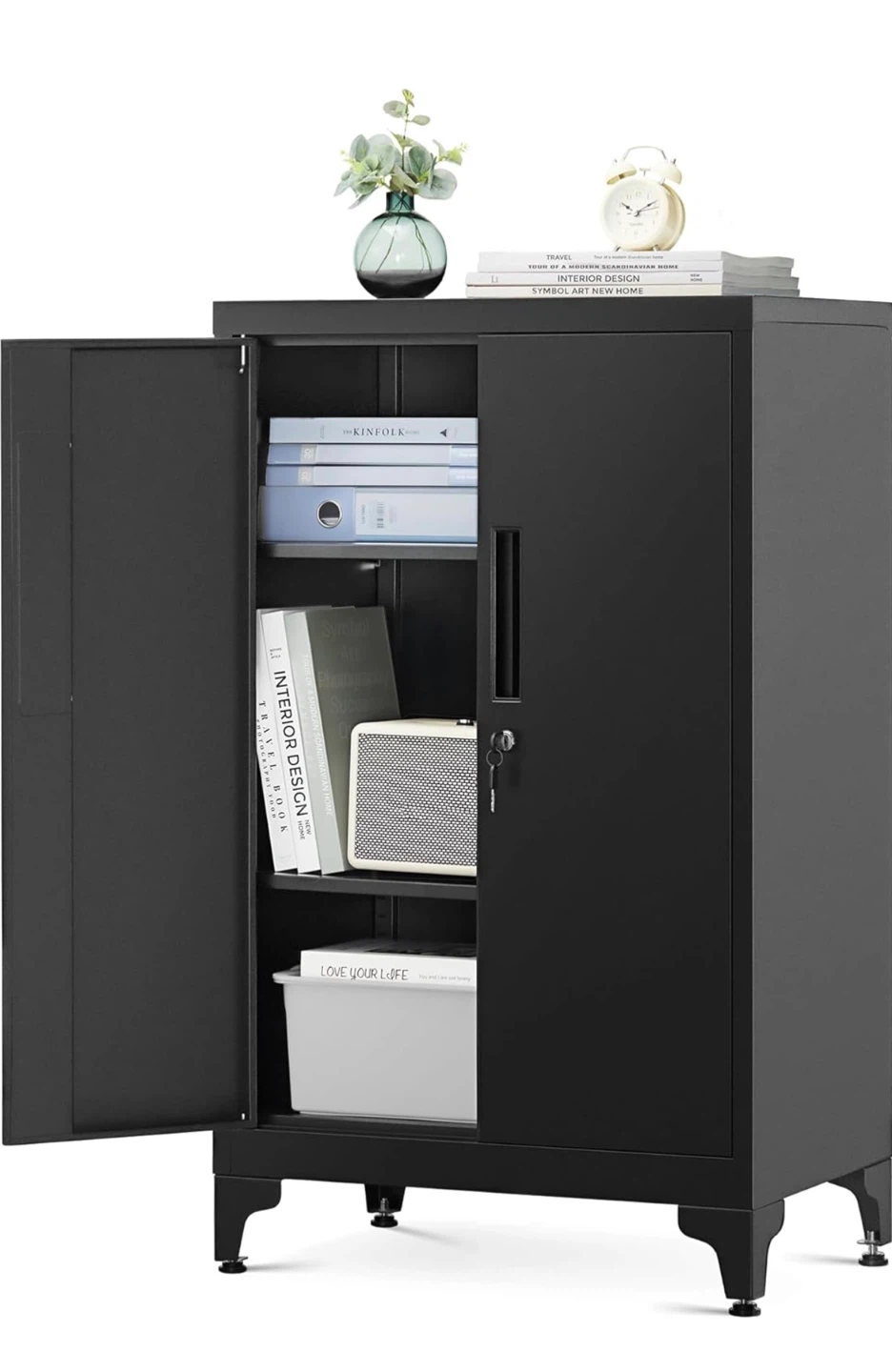 Black Metal Storage Cabinet - 35.4" Height
