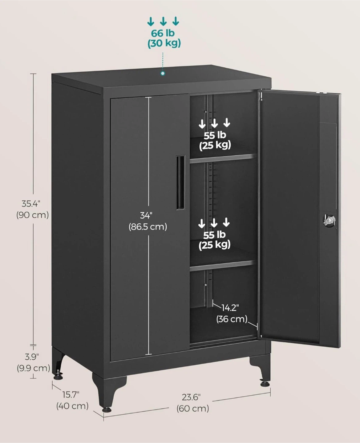 Black Metal Storage Cabinet - 35.4" Height - photo 2