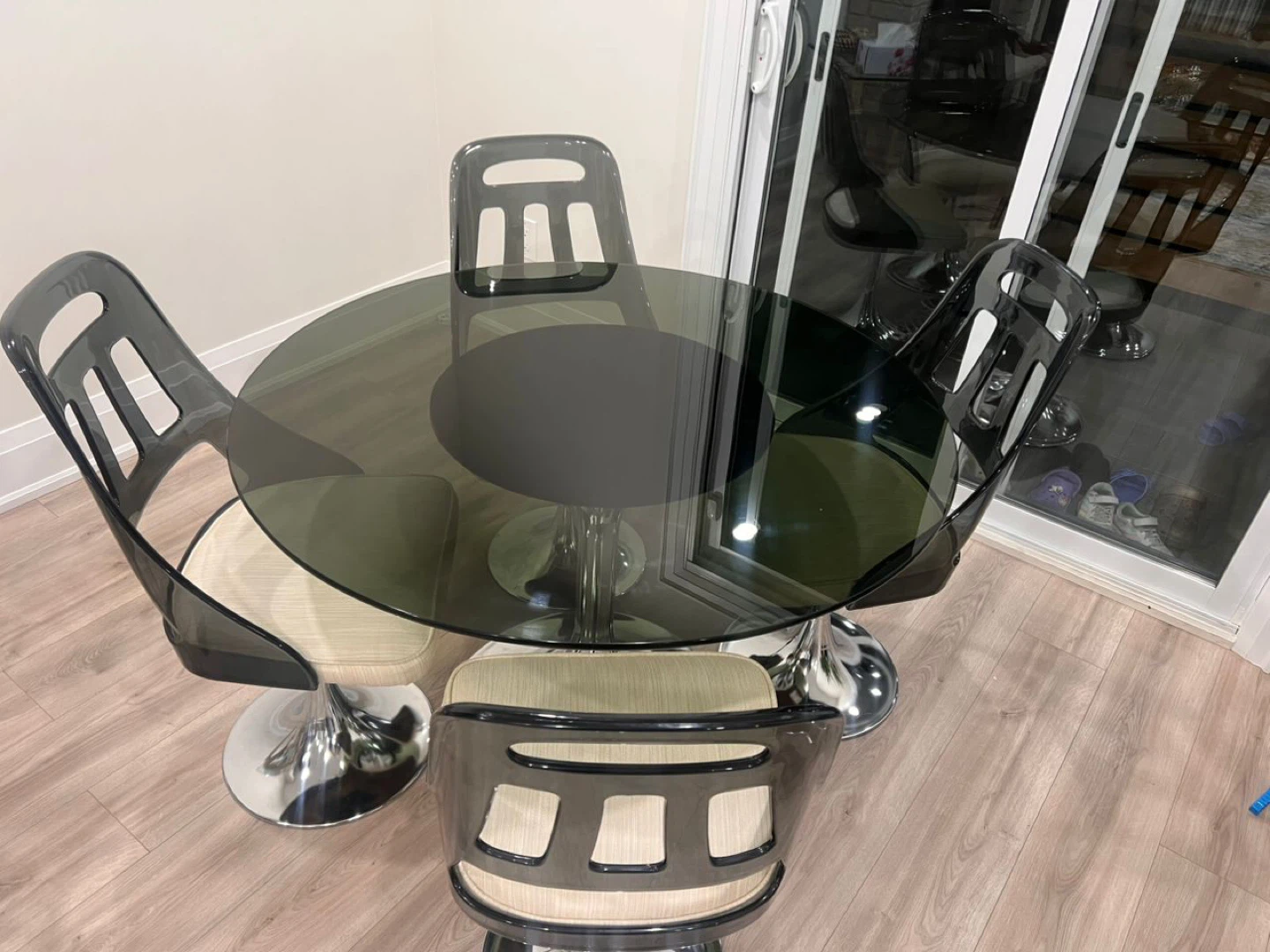 Glass Round Dining Table with 4 Chairs