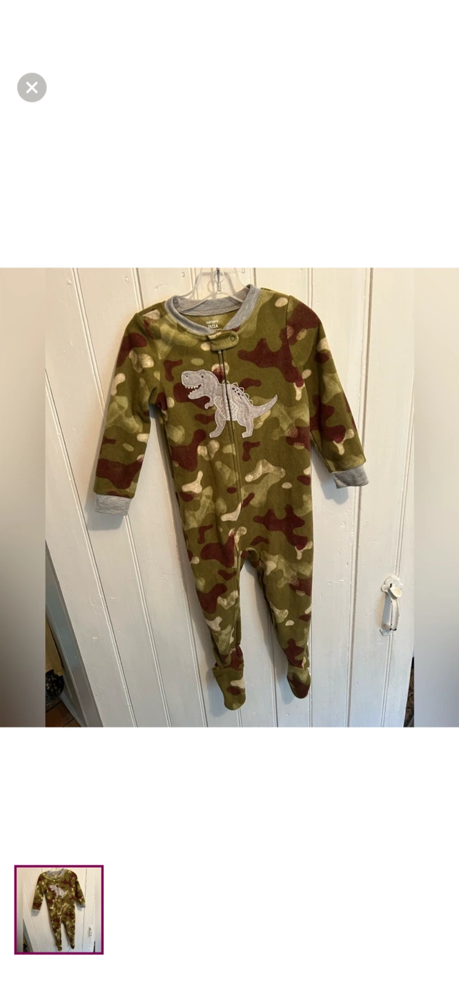 Carter's 2T Camo Dinosaur Fleece Footed Pajamas